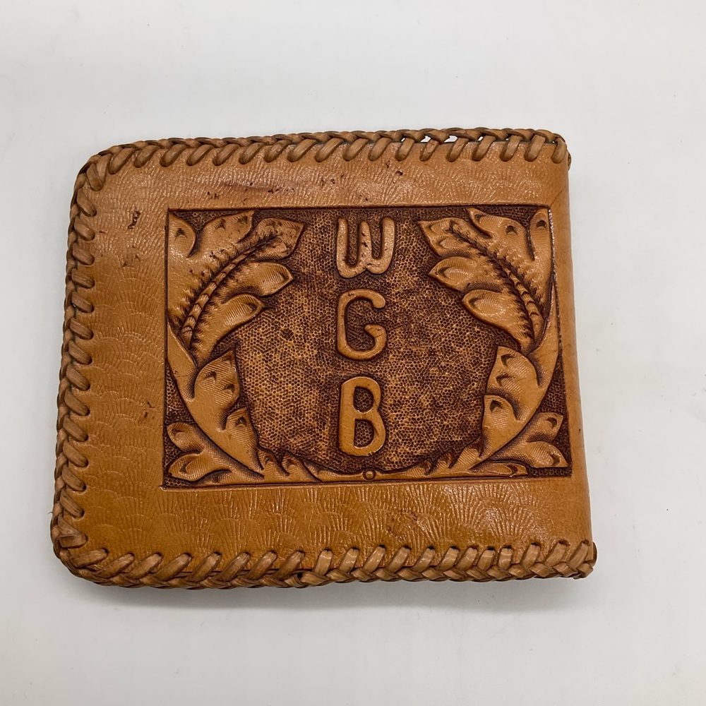 VINTAGE TOOLED LEATHER WALLET WITH WGB INITIALS - Picture 2 of 8